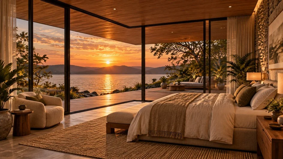 A room with the lake in view — architectural illustration