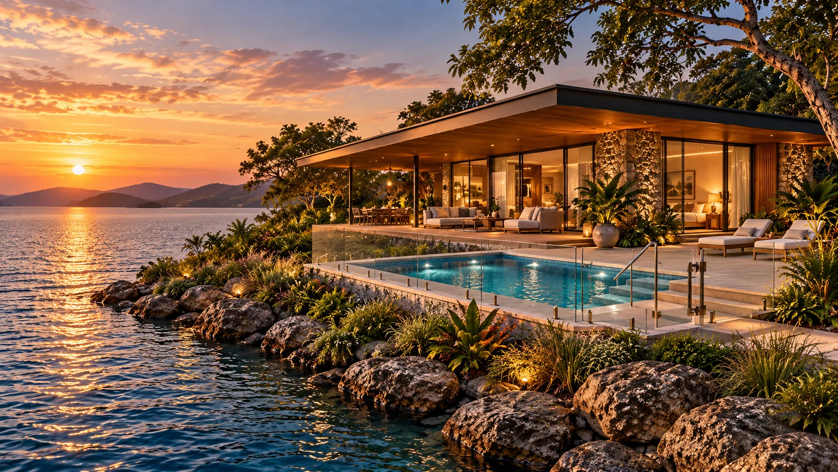 The signature cabin with its private plunge pool — architectural illustration