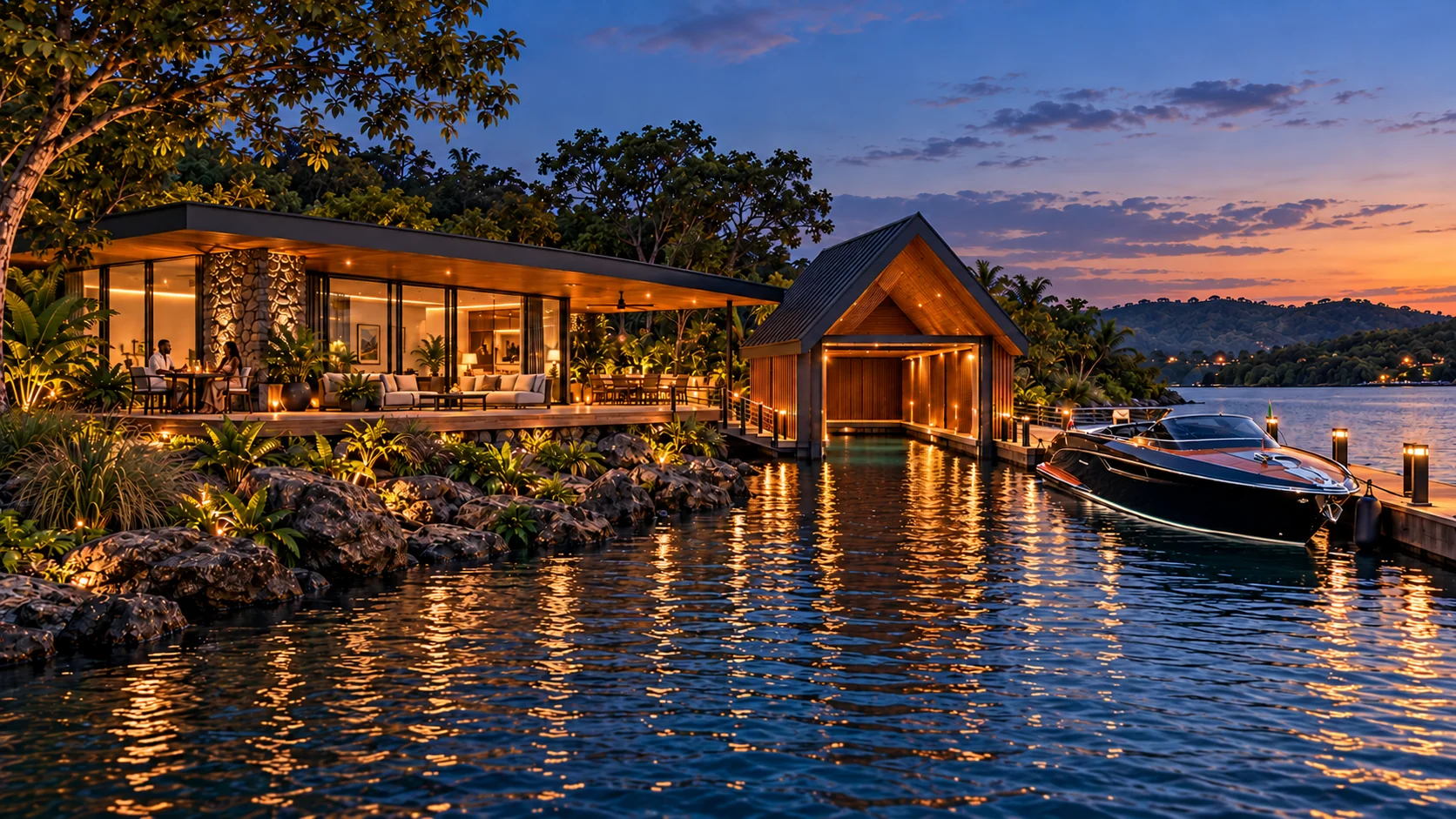 The waterfront at twilight — architectural illustration