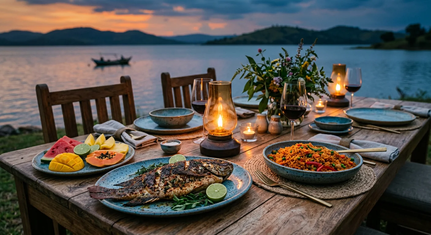 A table by the water, as evening falls